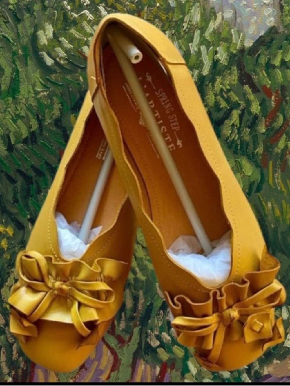 SPRING STEP L’ARTISTE LOUISA  BALLERINA FLATS YELLOW LEATHER SZ 37 EU / 6.5-7 US